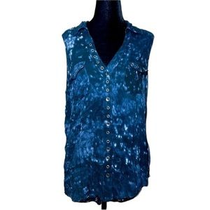 Rock & Republic Women’s Tunic Button Up Sheer Dark Blue Tank Blouse Size Large